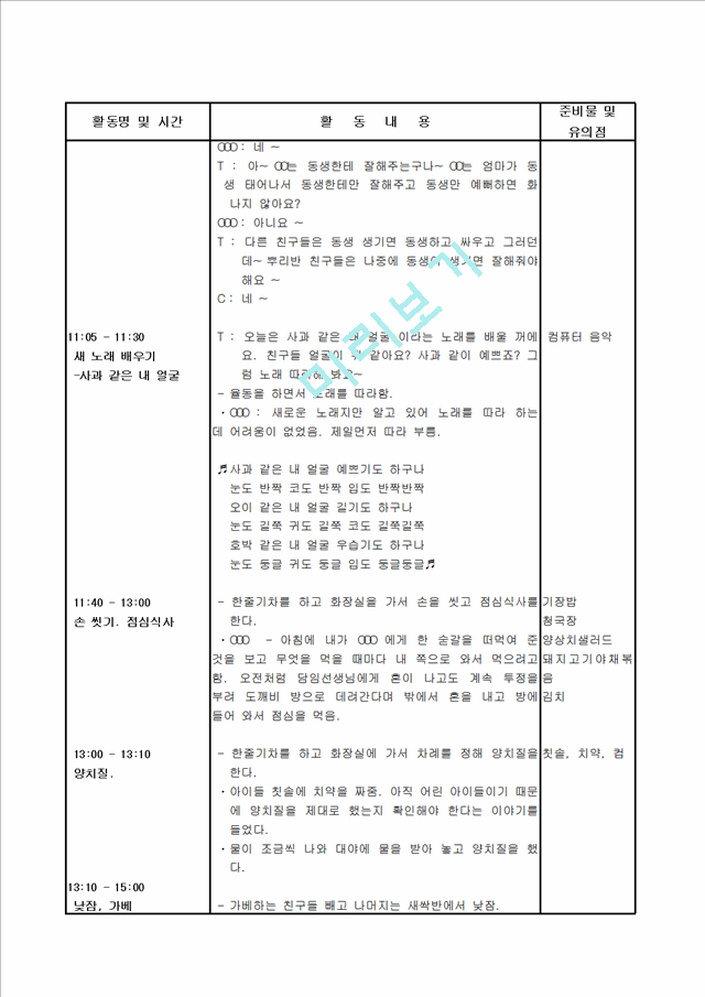 [보육 실습] 어린이집 보육 실습 일지 1주차 - 5일간.hwp